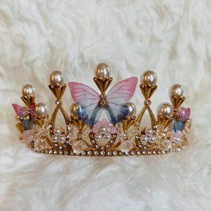 Faux Pearl Butterfly Crown Headband